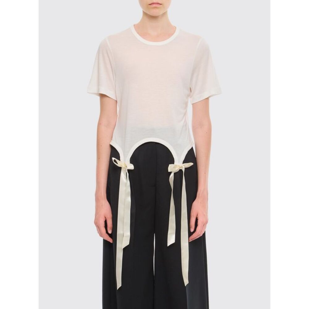 Simone Rocha Women Sheer Lyocell T-Shirt Simone Rocha With Embroidery And Bow